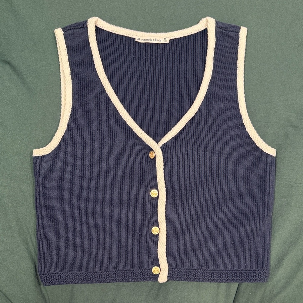 Abercrombie & Fitch Navy Knit Vest with Cream Trim
